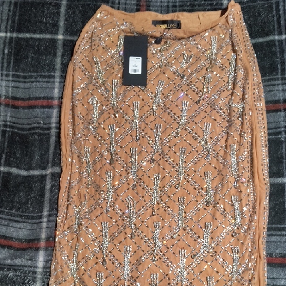 Fashion Nova Peach Beaded Pencil Skirt